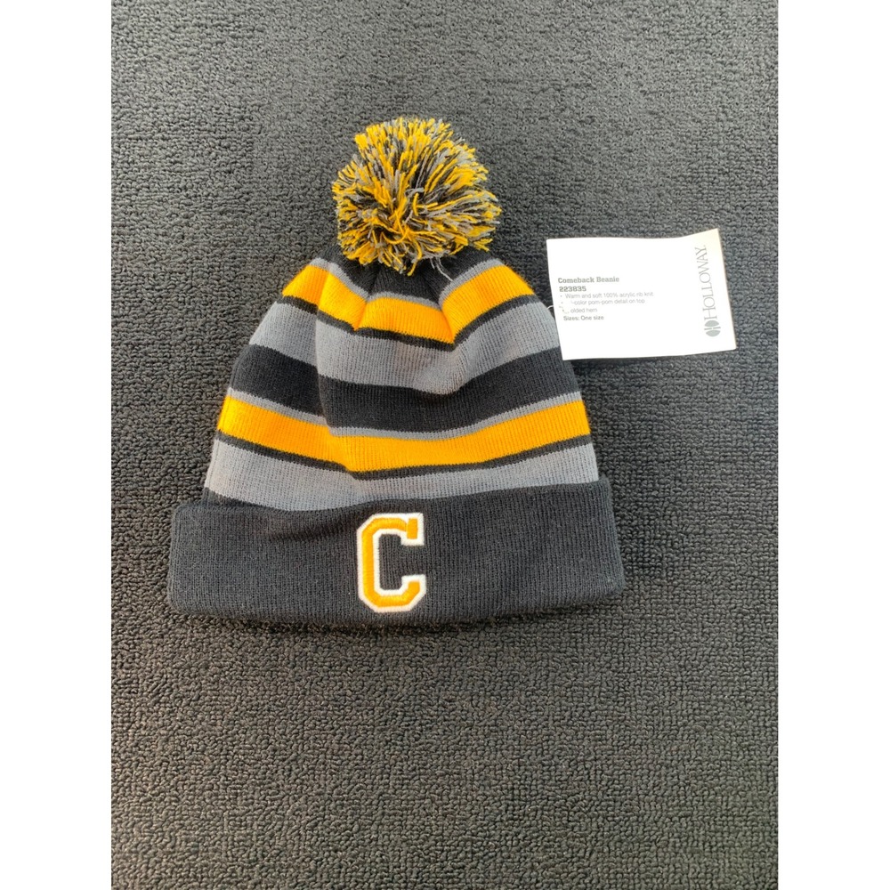 Holloway Comeback Beanie C Logo Gray Yellow Black Pom Pom Mens‎ One Size